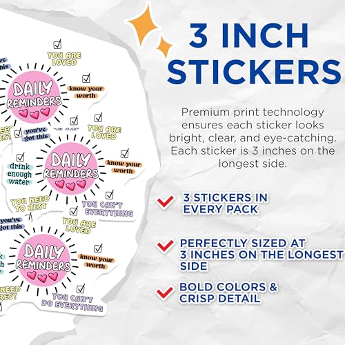(3 Pack) Daily Reminder Decals - Positive Affirmations - Motivational Stickers - 3 Inches On Longest Side - Easy Peel & Apply - Made in USA - 3MCS7081
