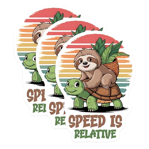 (3 Pack) Sloth Turtle Decals - Speed is Relative - Funny Animal Decal - 3 Inches On Longest Side - Easy Peel & Apply - Made in USA - 3MCS8485