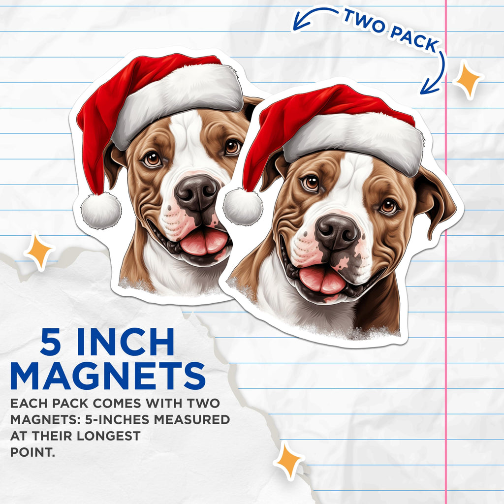 (2 Pack) Pitbull Christmas Magnets - Dog Lover Decor - Santa Dog Art - 5 Inches On Longest Side - Thick Durable Magnet - Made in USA - MAG25074