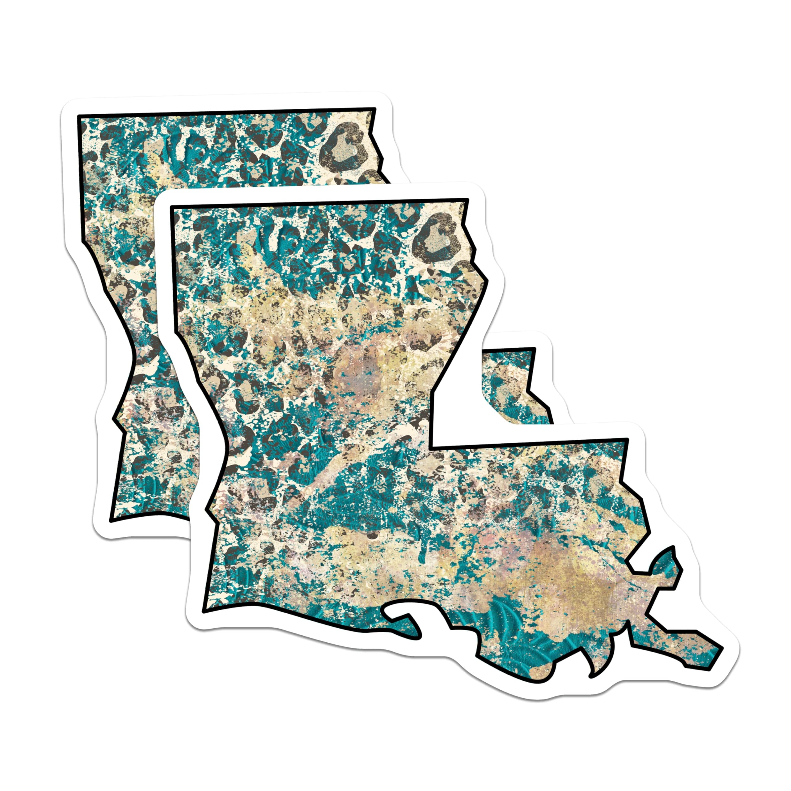 (2 Pack) Louisiana Map Magnets - Teal Leopard Print - Home Decor Accents - 5" On Longest Side - Premium Magnet - for Cars, Refrigerators, Toolboxes, Lockers - Made in USA - MAG18803