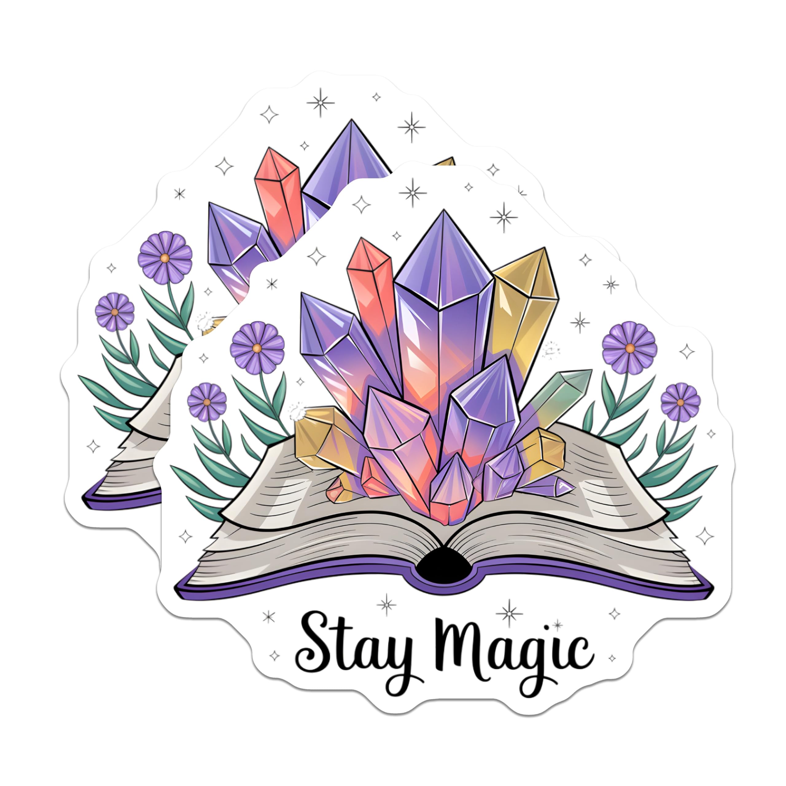 (2 Pack) Stay Magic Stickers - Crystal Book Sticker - Inspirational Stickers - 5" On Longest Side - Sticks to Smooth Flat Surfaces - Made in USA - BMCS6474