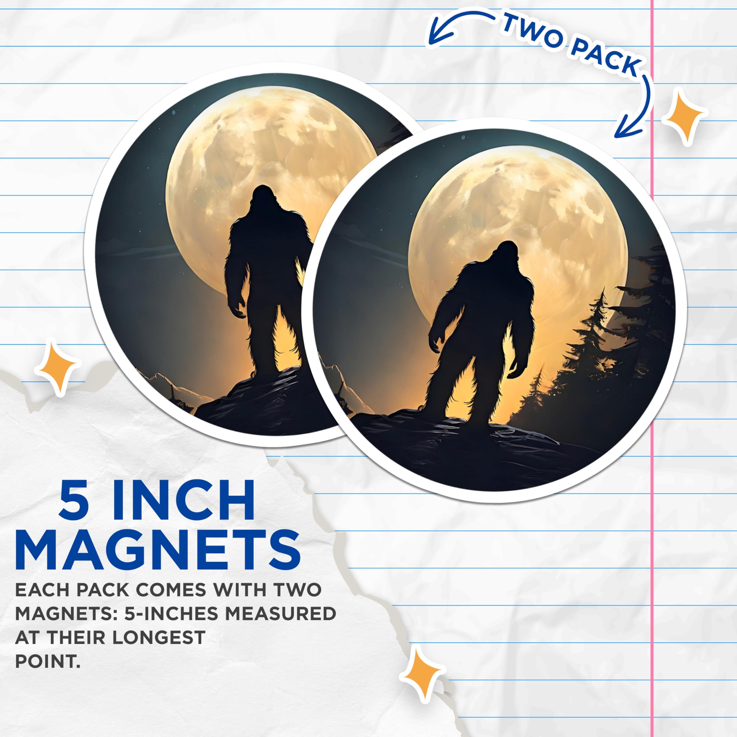 (2 Pack) Bigfoot Silhouette Magnets - Sasquatch Forest Decor - Full Moon Cryptid Accessory - 5 Inches On Longest Side - Thick Durable Magnet - Made in USA - MAG27213