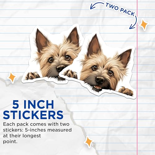 (2 Pack) Adorable Dog Face Stickers - Cute Terrier Design - Animal Lovers Decal - 5" On Longest Side - Sticks to Smooth Flat Surfaces - Made in USA - BMCS9896
