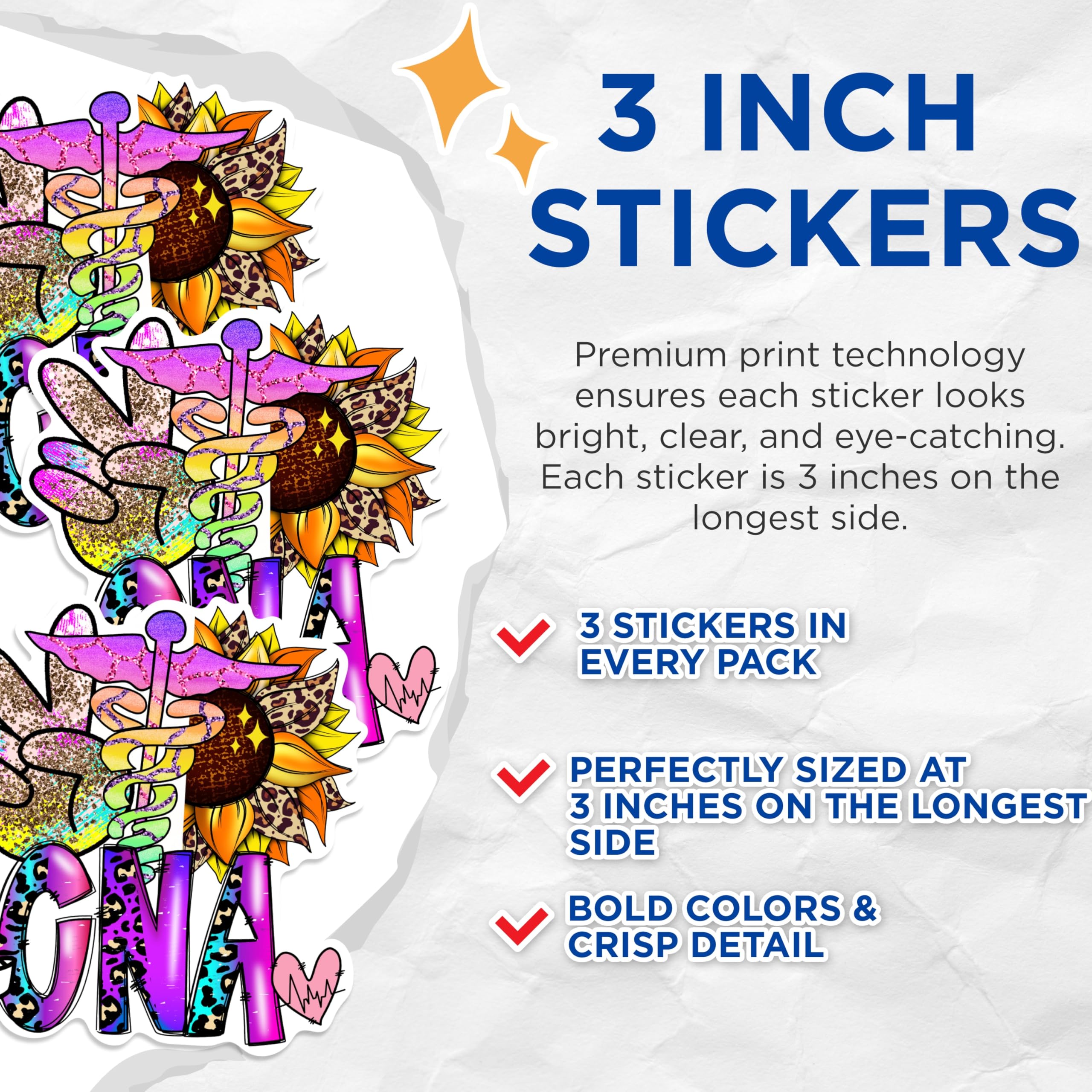 (3 Pack) CNA Peace Love Sunflower Decals - Leopard Print - Nurse Heartbeat Decal - 3 Inches On Longest Side - Easy Peel & Apply - Made in USA - 3MCS0287