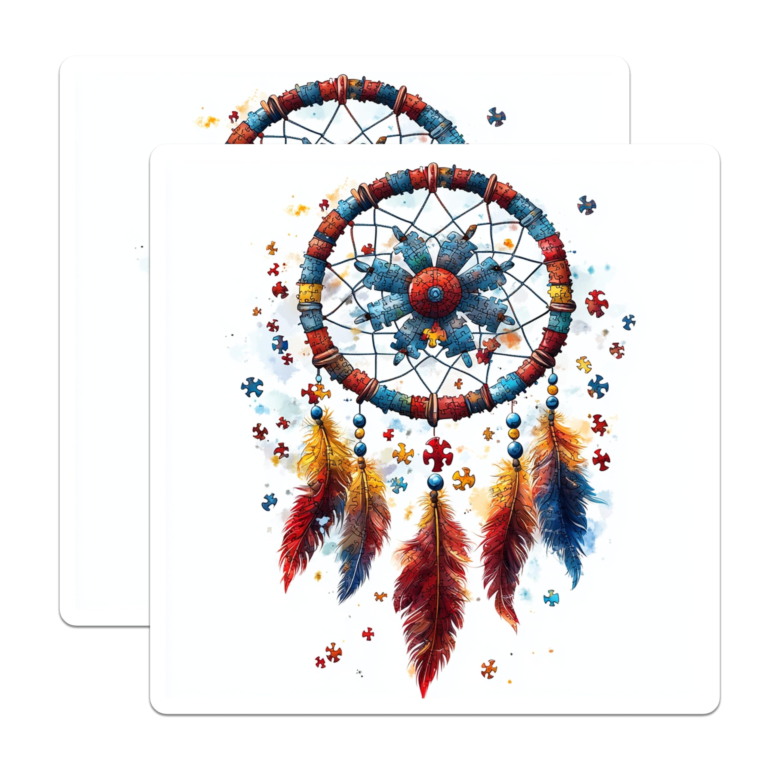 (2 Pack) Autism Awareness Dreamcatcher Magnets - Puzzle Piece Neurodiversity Magnet - Boho Watercolor Fridge Decor - 5 Inches On Longest Side - Thick Durable Magnet - Made in USA - MAG30870