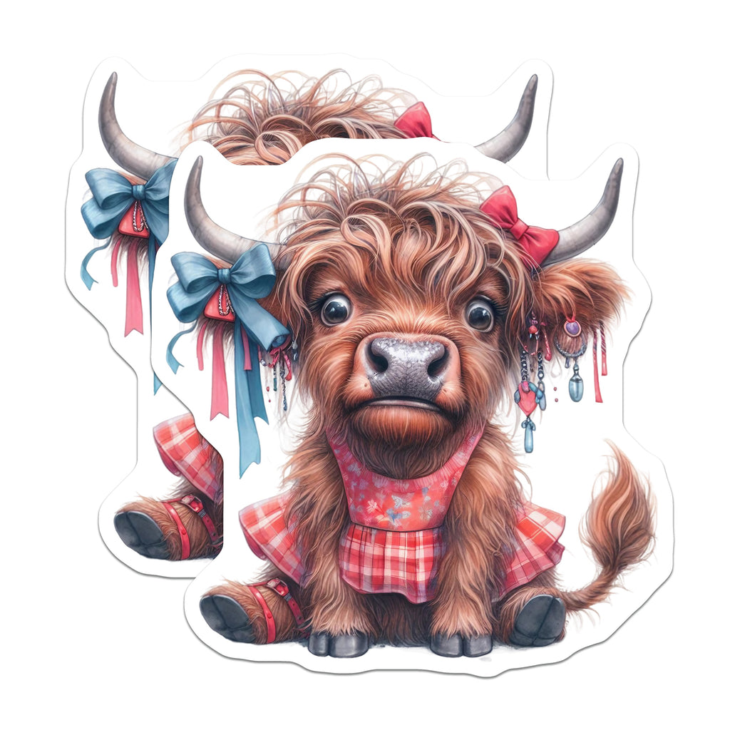 (2 Pack) Cute Highland Cow Magnets - Farm Animal Decor - Refrigerator Art for Home - 5 Inches On Longest Side - Thick Durable Magnet - Made in USA - MAG37982