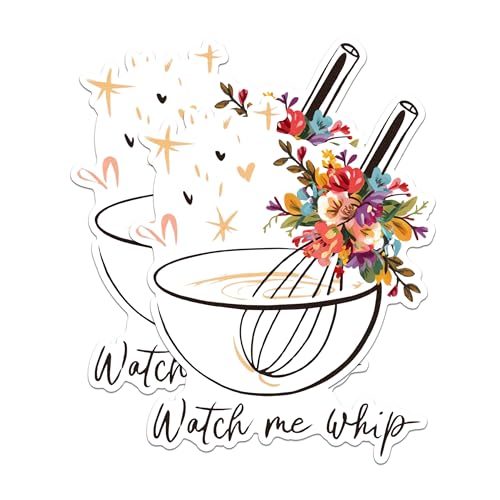 (2 Pack) Watch Me Whip Magnets - Floral Kitchen Decor Magnets - Funny Baking Quote Fridge Magnets - Home Chef Magnets- 5" On Longest Side - for Fridges, Toolboxes, Cars - Made in USA - MAG3051