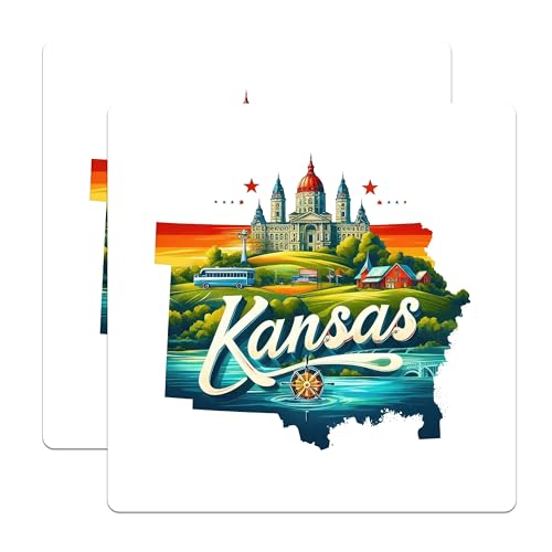 (2 Pack) Kansas State Stickers - Travel Souvenir - Scenic Landscape Decals for Laptops Water Bottles and Notebooks - 5" On Longest Side - Sticks to Smooth Flat Surfaces - Made in USA - BMCS5123