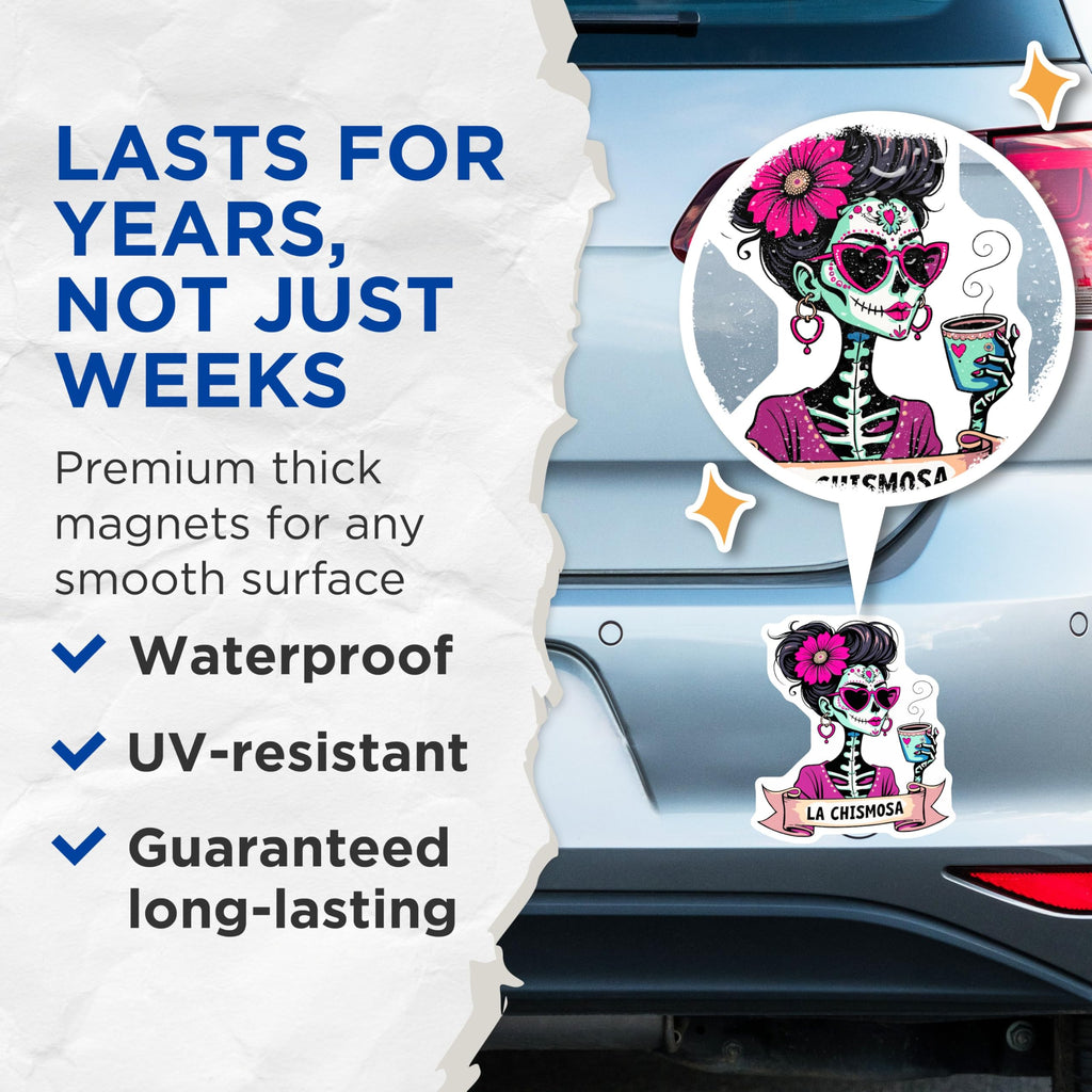 (2 Pack) Day of The Dead Magnets - Sugar Skull Art - Mexican Folk Art - La Catrina Decor - Dia de Los Muertos Magnets - 5" On Longest Side - for Cars, Fridges, Toolboxes - Made in USA - MAG5606