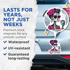 (2 Pack) Day of The Dead Magnets - Sugar Skull Art - Mexican Folk Art - La Catrina Decor - Dia de Los Muertos Magnets - 5" On Longest Side - for Cars, Fridges, Toolboxes - Made in USA - MAG5606