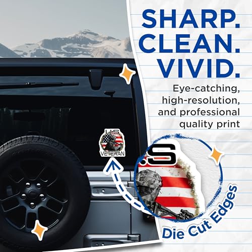 (2 Pack) U.S Veteran Stickers - Patriotic Military Veteran - American Flag Soldier Army - 5" On Longest Side - Sticks to Smooth Flat Surfaces - Made in USA - BMCS5824