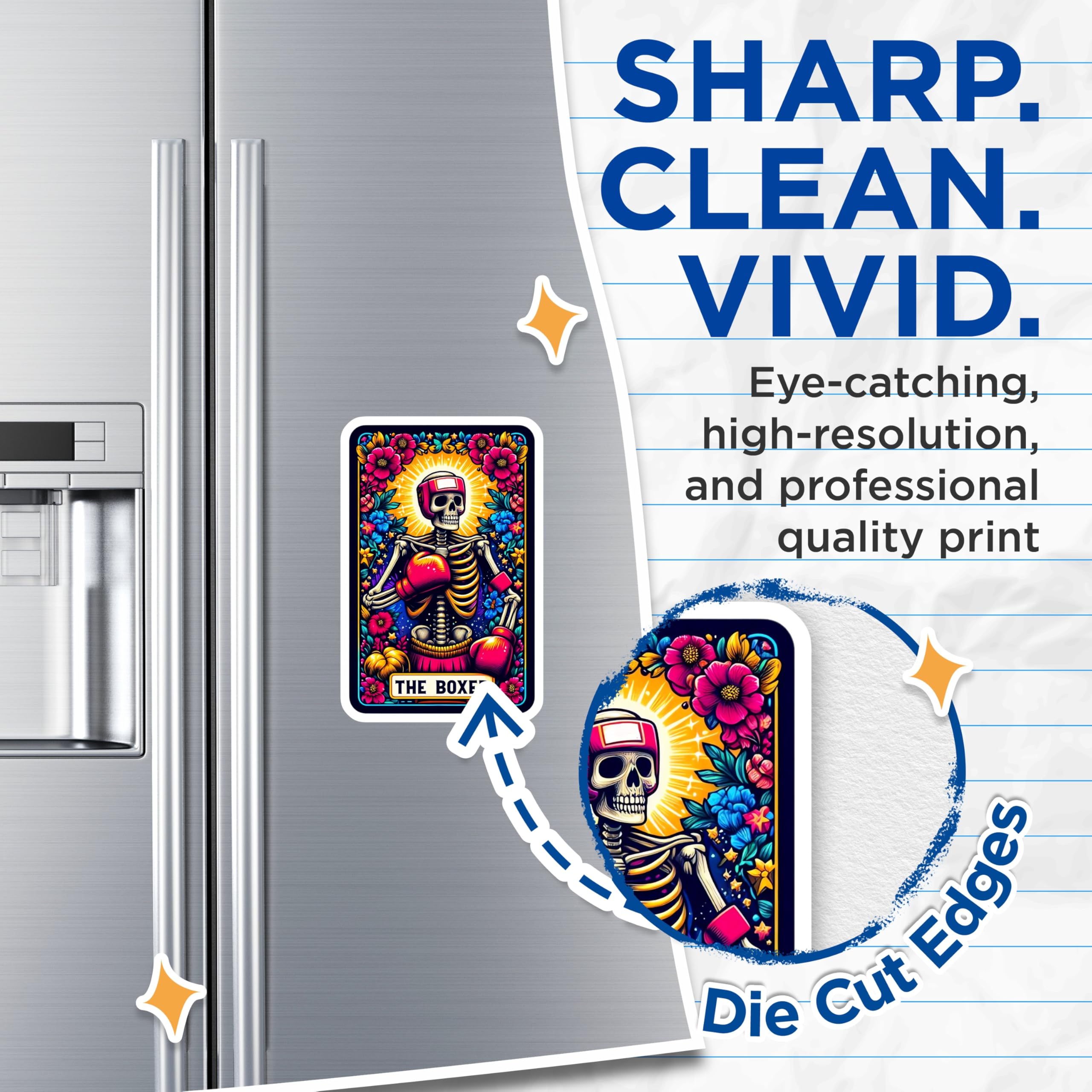 (2 Pack) Boxer Skeleton Magnets - Dia de Los Muertos Floral Art - Vibrant Calavera Skull Refrigerator Decor - 5 Inches On Longest Side - Thick Durable Magnet - Made in USA - MAG24499
