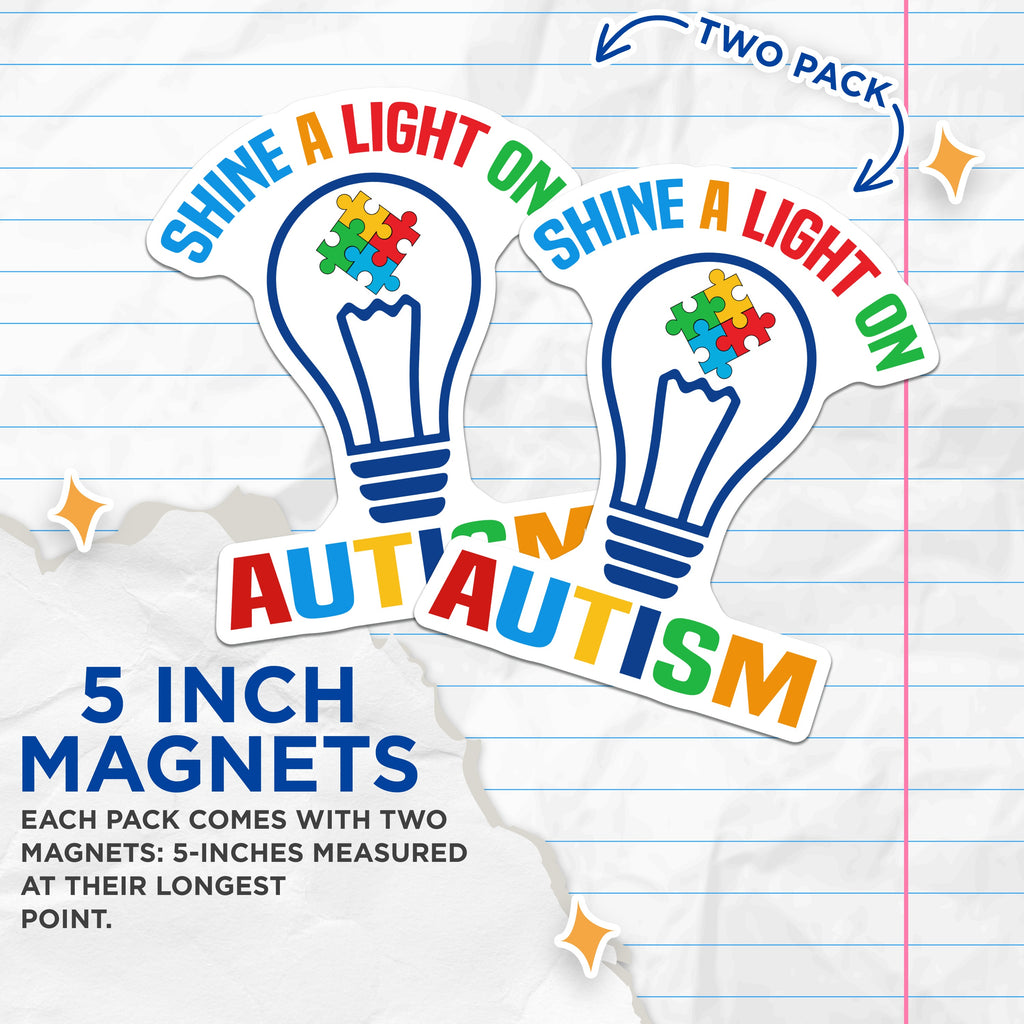 (2 Pack) Autism Awareness Magnets - Puzzle Piece Light Bulb Support - Neurodiversity Advocacy Refrigerator Decor - 5 Inches On Longest Side - Thick Durable Magnet - Made in USA - MAG36078