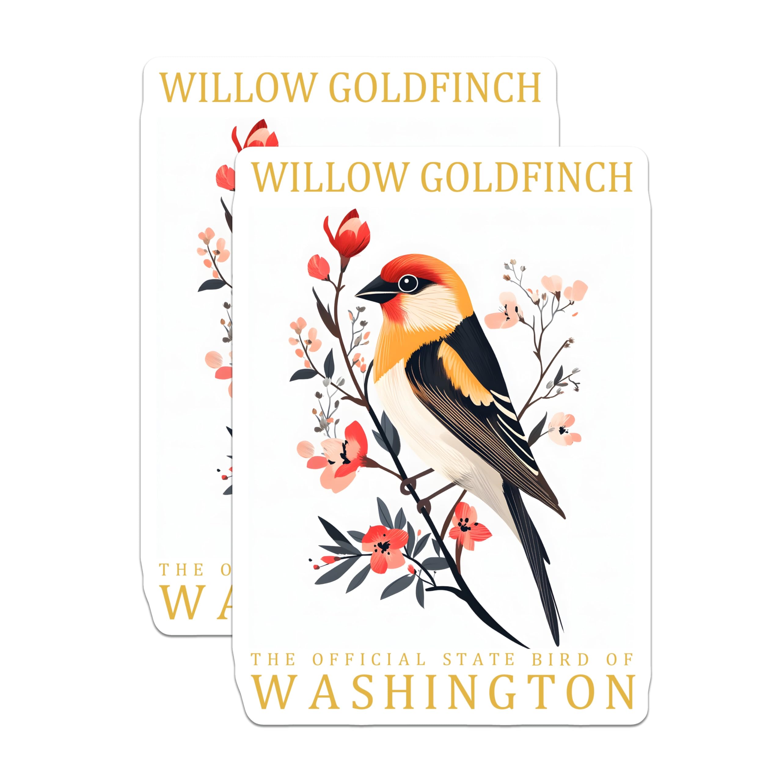 (2 Pack) Willow Goldfinch Stickers - Washington State Bird Stickers - Bird Lover Stickers - 5" On Longest Side - Sticks to Smooth Flat Surfaces - Made in USA - BMCS17233