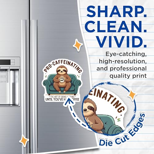 (2 Pack) Pro-Caffeinating Magnets - Sloth Coffee Lover - Funny Refrigerator Magnets - Office - Coffee Enthusiast - 5" On Longest Side - for Cars, Fridges, Toolboxes - Made in USA - MAG4252