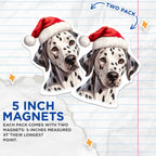 (2 Pack) Dalmatian Christmas Magnets - Santa Hat Dog Lover Decor - Festive Pet Animal Kitchen Accent - 5 Inches On Longest Side - Thick Durable Magnet - Made in USA - MAG26070