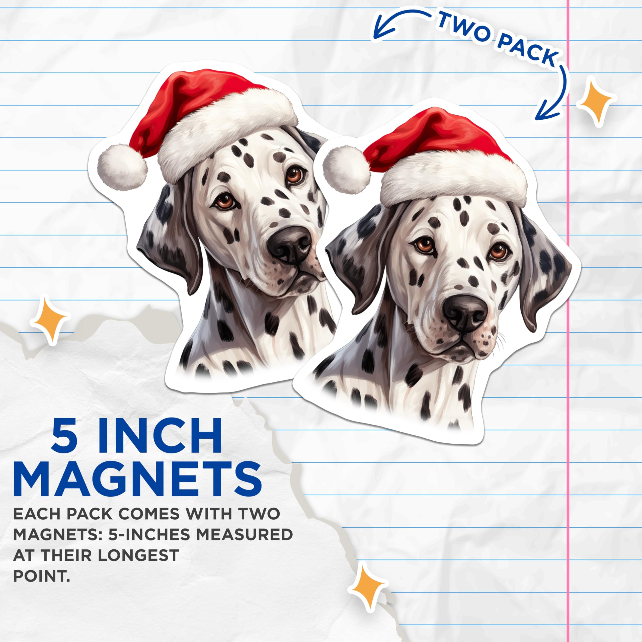 (2 Pack) Dalmatian Christmas Magnets - Santa Hat Dog Lover Decor - Festive Pet Animal Kitchen Accent - 5 Inches On Longest Side - Thick Durable Magnet - Made in USA - MAG26070
