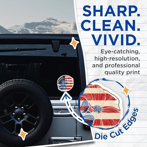(2 Pack) Patriotic Flower Stickers - American Flag Flower Decal - 5" On Longest Side - Sticks to Smooth Flat Surfaces - Made in USA - BMCS8978 - BMCS8978