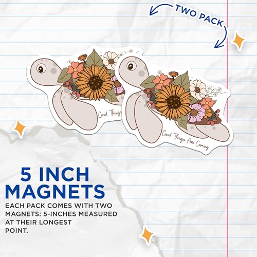 (2 Pack) Sunflower Turtle Magnets - Inspirational Quote - Floral Design Cute Turtles - 5" On Longest Side - for Cars, Fridges, Toolboxes - Made in USA - MAG6972