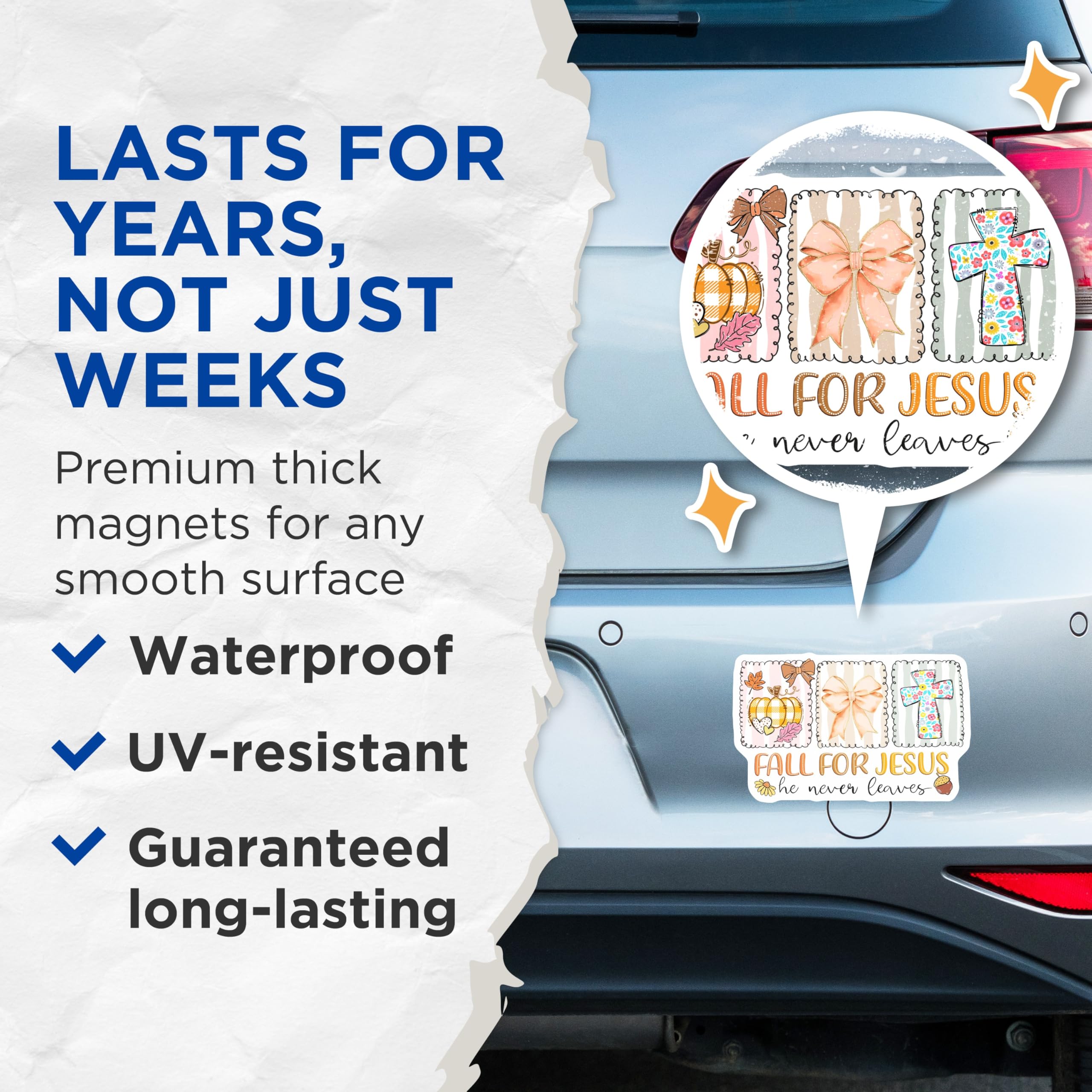 (2 Pack) Fall for Jesus Magnets - Christian Autumn Decor - Inspirational Faith Refrigerator - 5 Inches On Longest Side - Thick Durable Magnet - Made in USA - MAG25534