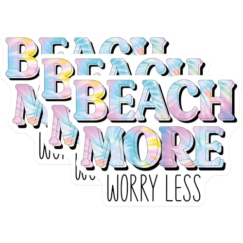 (3 Pack) Beach More Worry Less Decals - Tie Dye Stickers - Laptop Decals - 3 Inches On Longest Side - Easy Peel & Apply - Made in USA - 3MCS2646