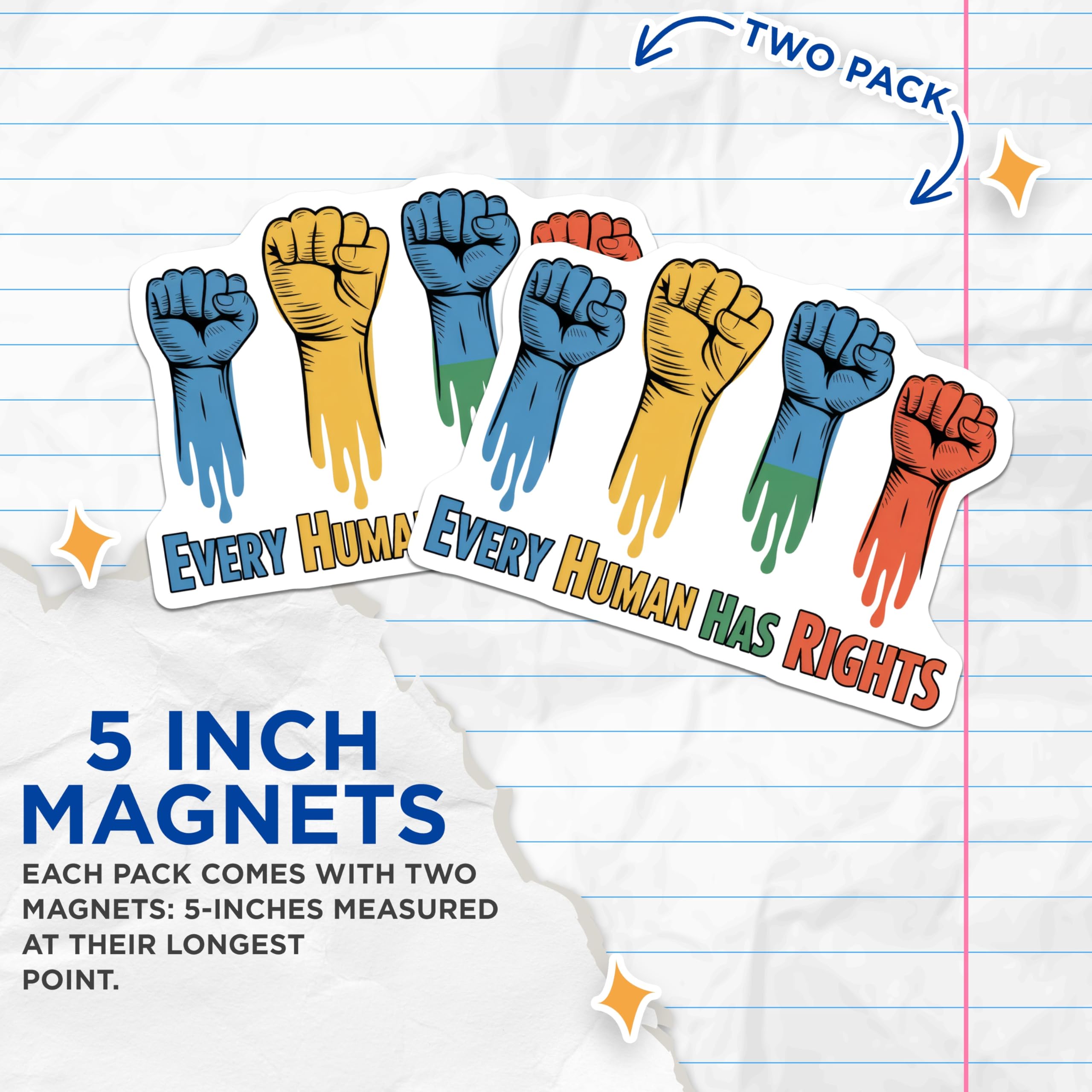 (2 Pack) Human Rights Magnets - Equality Fist - Justice Activism Magnet - 5" On Longest Side - Premium Magnet - for Cars, Refrigerators, Toolboxes, Lockers - Made in USA - MAG14905