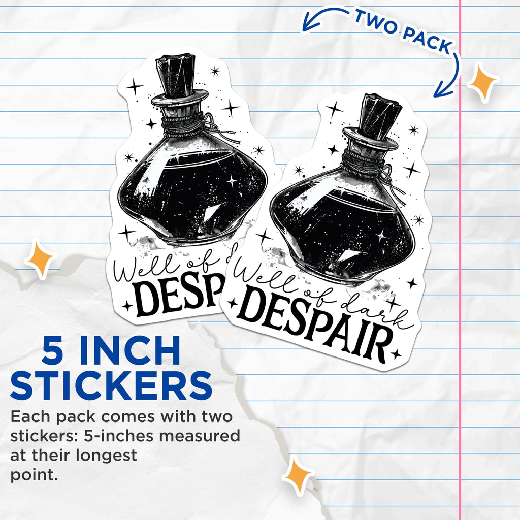 (2 Pack) Well of Dark Despair Stickers - Fantasy Potion Stickers - Magical Themed Stickers for Laptops and Notebooks - 5" On Longest Side - Sticks to Any Smooth Flat Surface - Made in USA - BMCS3613