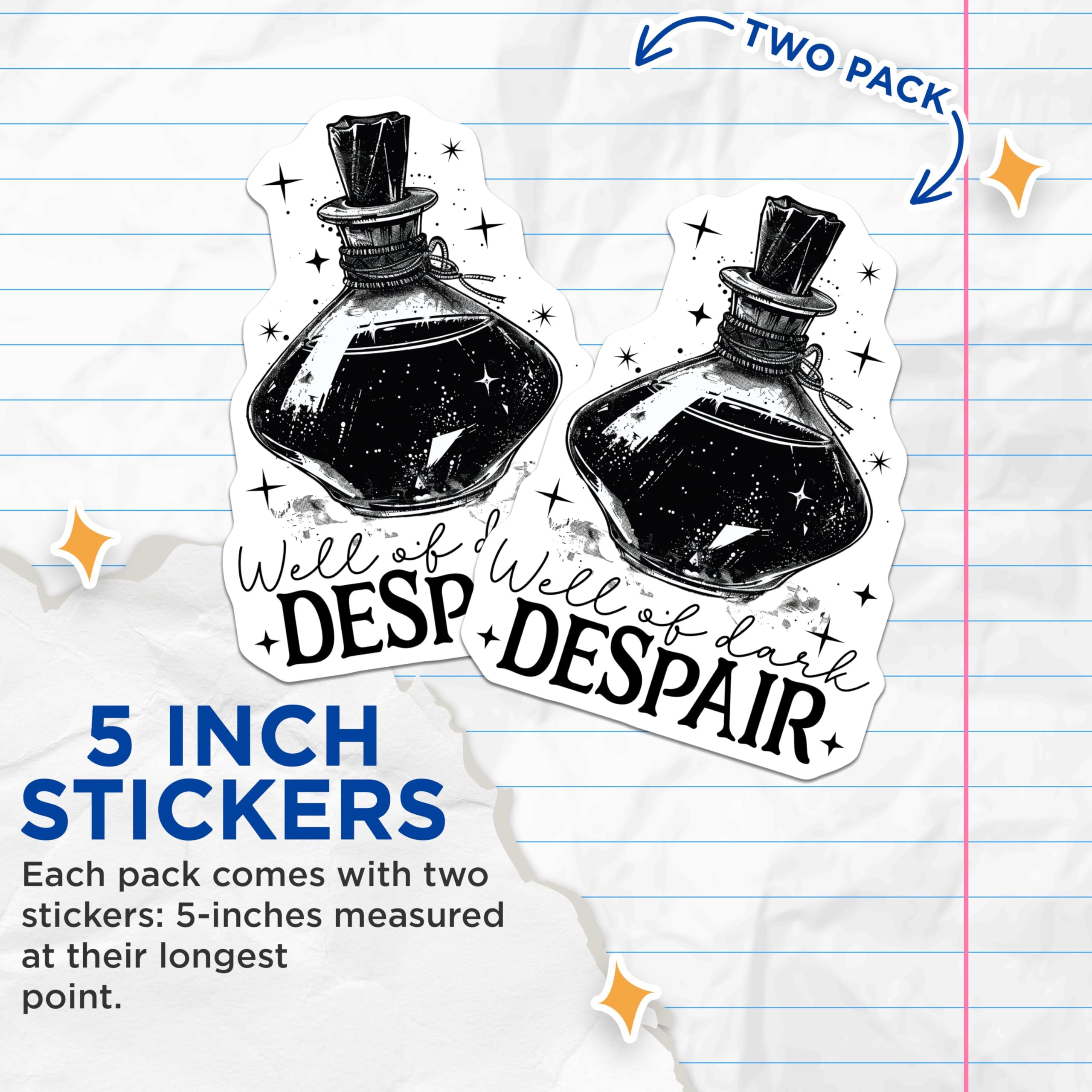 (2 Pack) Well of Dark Despair Stickers - Fantasy Potion Stickers - Magical Themed Stickers for Laptops and Notebooks - 5" On Longest Side - Sticks to Any Smooth Flat Surface - Made in USA - BMCS3613