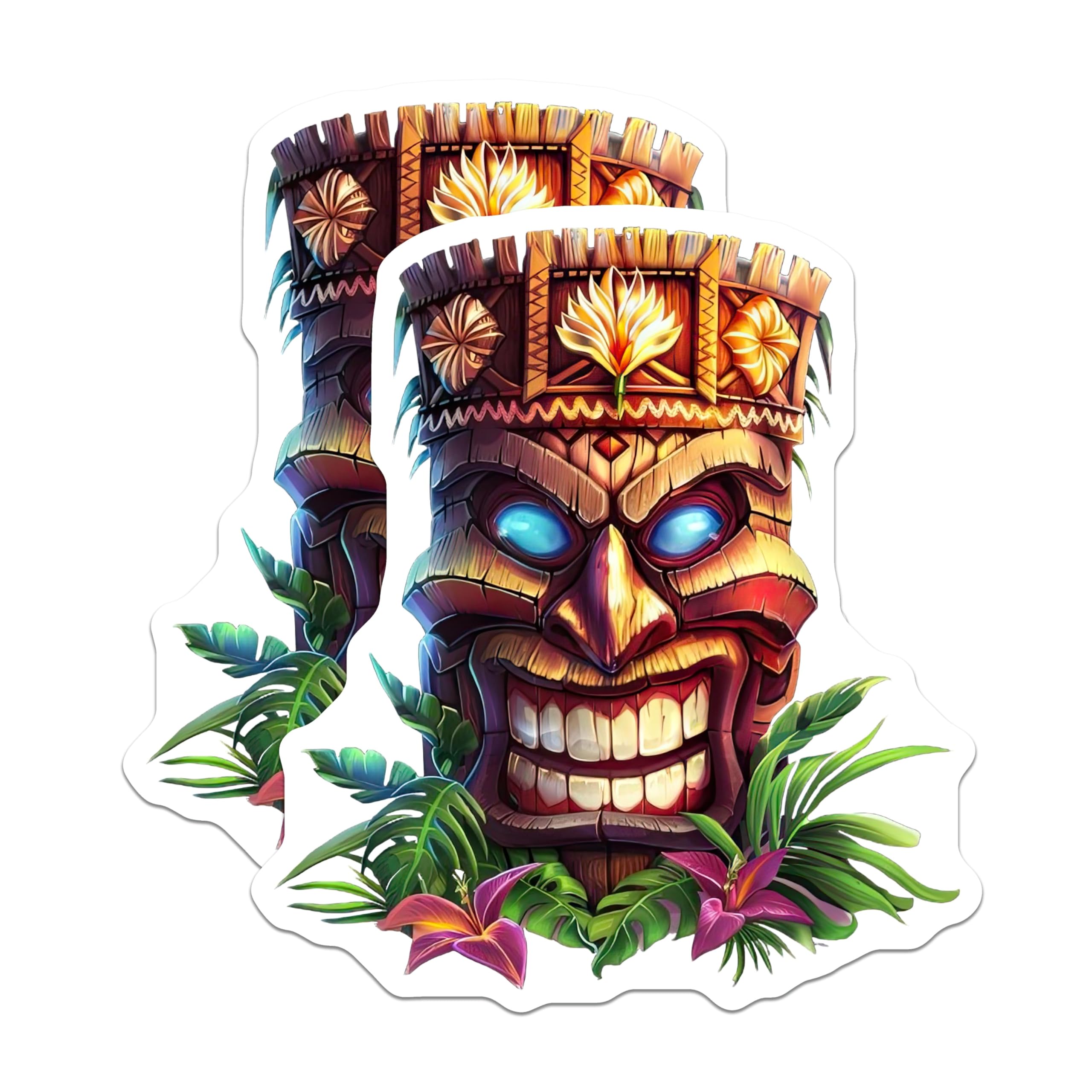 (2 Pack) Tiki Mask Magnets - Tropical Decor - Hawaiian Luau Accessories - 5 Inches On Longest Side - Thick Durable Magnet - Made in USA - MAG21088