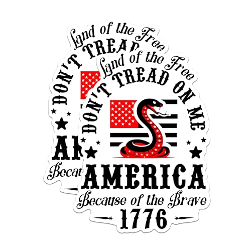 (2 Packs) Land of The Free Because of The Brave Stickers - Don't Tread On Me Decals - 5 Inches On Longest Side - Premium Vinyl Decal - Sticks to Any Smooth Flat Surface - Made in USA - BMCS2443