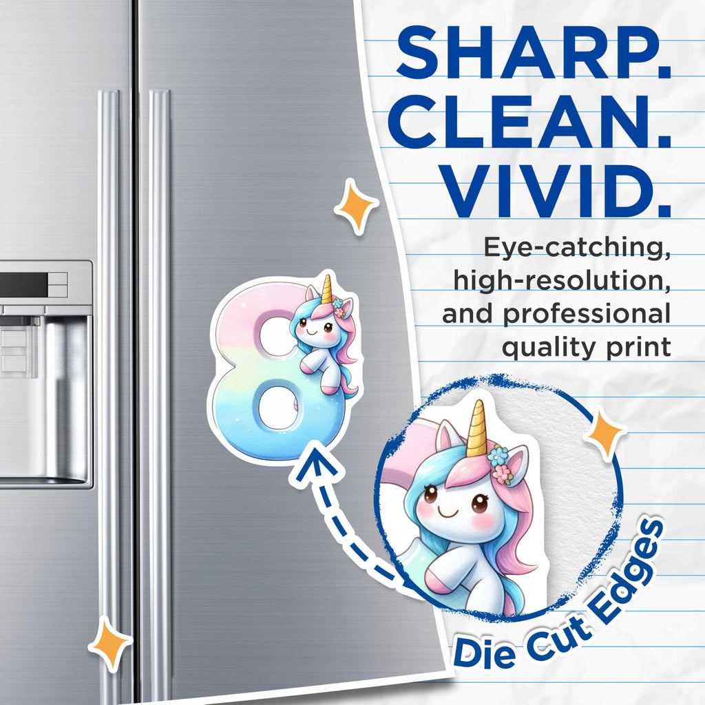 (2 Pack) Number 8 Unicorn Magnets - Birthday Age Eight - Pastel Unicorn Decor - 5" On Longest Side - Premium Magnet - for Cars, Refrigerators, Toolboxes, Lockers - Made in USA - MAG14149