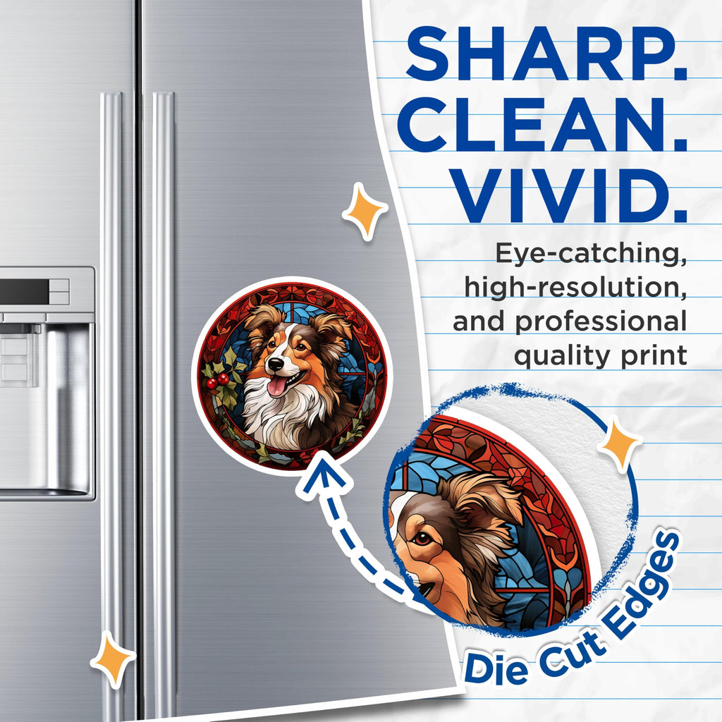 (2 Pack) Border Collie Stained Glass Magnets - Christmas Dog Decor - Holiday Pet Lover Item - 5 Inches On Longest Side - Thick Durable Magnet - Made in USA - MAG30502