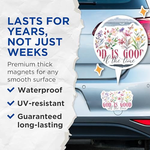 (2 Pack) God is Good All The Time Magnets Magnets - Inspirational Home Decor - 5" On Longest Side - Made in USA - Sticks to Refrigerators & Metal Surfaces - MAG8573