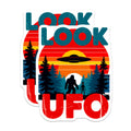 (2 Pack) UFO Bigfoot Alien Magnets - Retro Sunset Forest Encounter - SciFi Cryptozoology Artwork - 5 Inches On Longest Side - Thick Durable Magnet - Made in USA - MAG22871