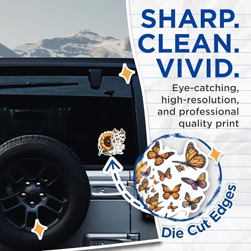 (2 Pack) Motivational Sunflower Stickers - Sunflower Butterfly - Stronger Than The Storm - 5" On Longest Side - Sticks to Any Smooth Flat Surface - Made in USA - BMCS2903