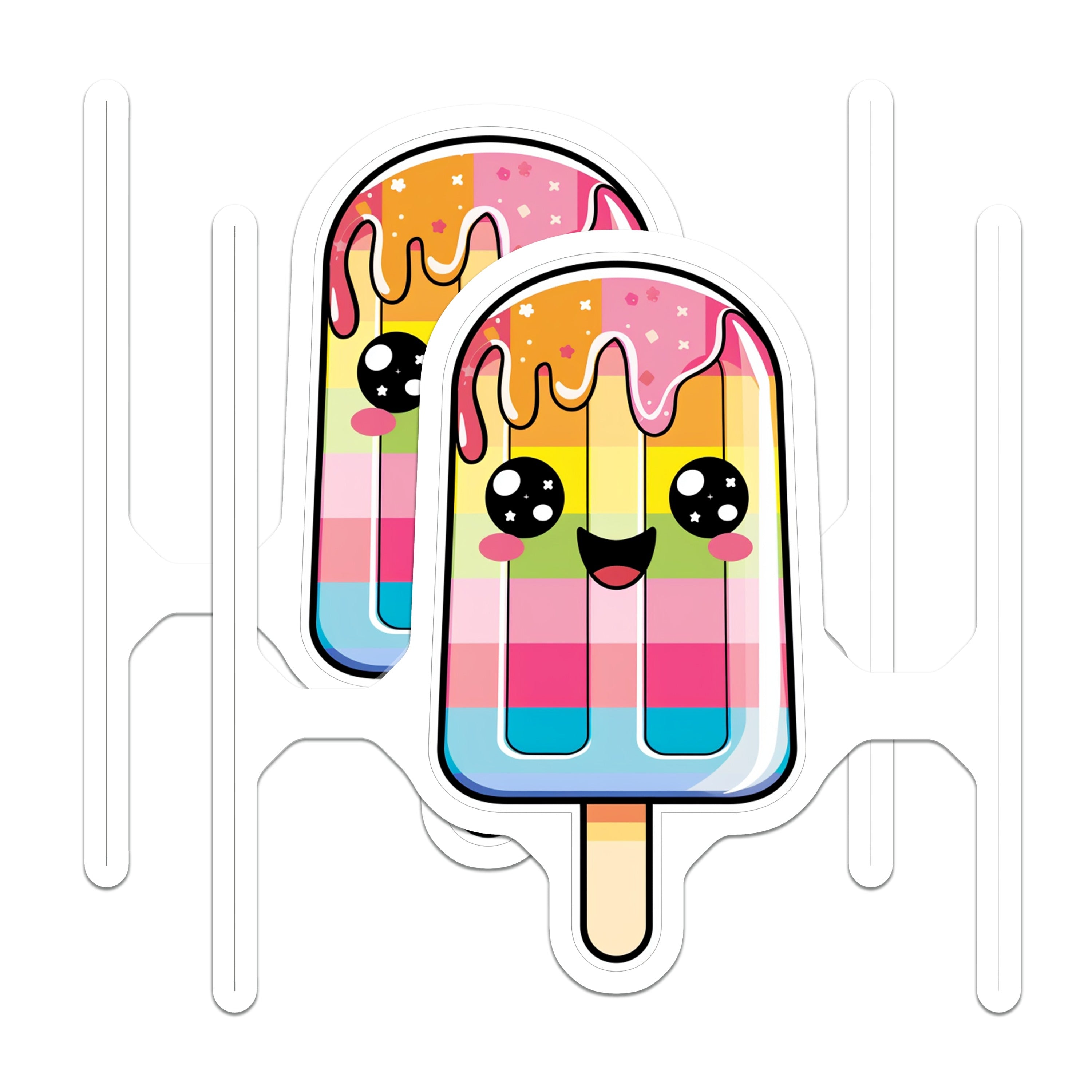 (2 Pack) Kawaii Popsicle Magnets - Rainbow Fridge Decor - Cute Summer Treats - 5 Inches On Longest Side - Thick Durable Magnet - Made in USA - MAG38528