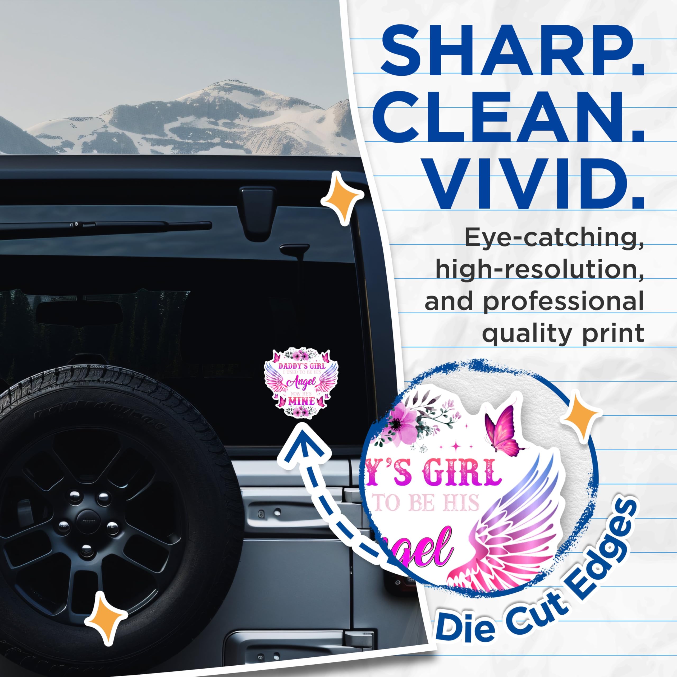 (2 Pack) Daddy's Girl Stickers - Angel Stickers - Memorial Stickers - 5" On Longest Side - Sticks to Any Smooth Flat Surface - Made in USA - BMCS3027