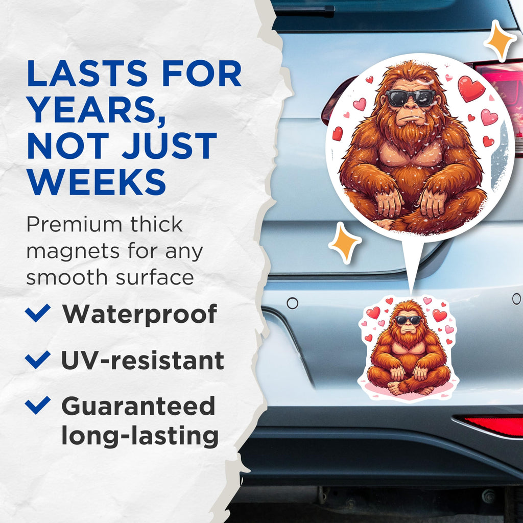 (2 Pack) Bigfoot Love Magnets - Cool Sasquatch with Hearts - Valentine's Day Home Decor - 5" On Longest Side - Premium Magnet - for Cars, Refrigerators, Toolboxes, Lockers - Made in USA - MAG15533