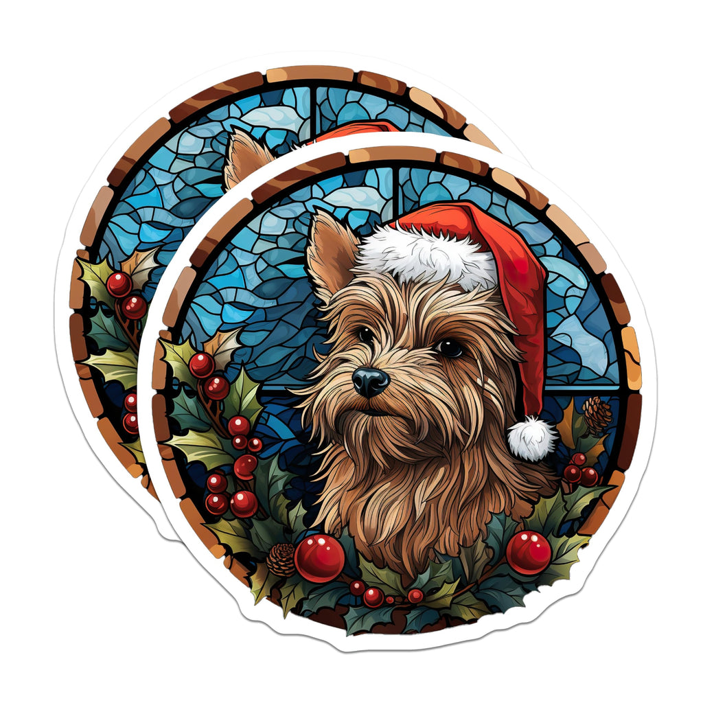 (2 Pack) Yorkie Christmas Magnets - Stained Glass Yorkshire Terrier Holiday Decor - Pet Dog Lover Fridge Magnets - 5 Inches On Longest Side - Thick Durable Magnet - Made in USA - MAG29713