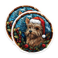 (2 Pack) Yorkie Christmas Magnets - Stained Glass Yorkshire Terrier Holiday Decor - Pet Dog Lover Fridge Magnets - 5 Inches On Longest Side - Thick Durable Magnet - Made in USA - MAG29713