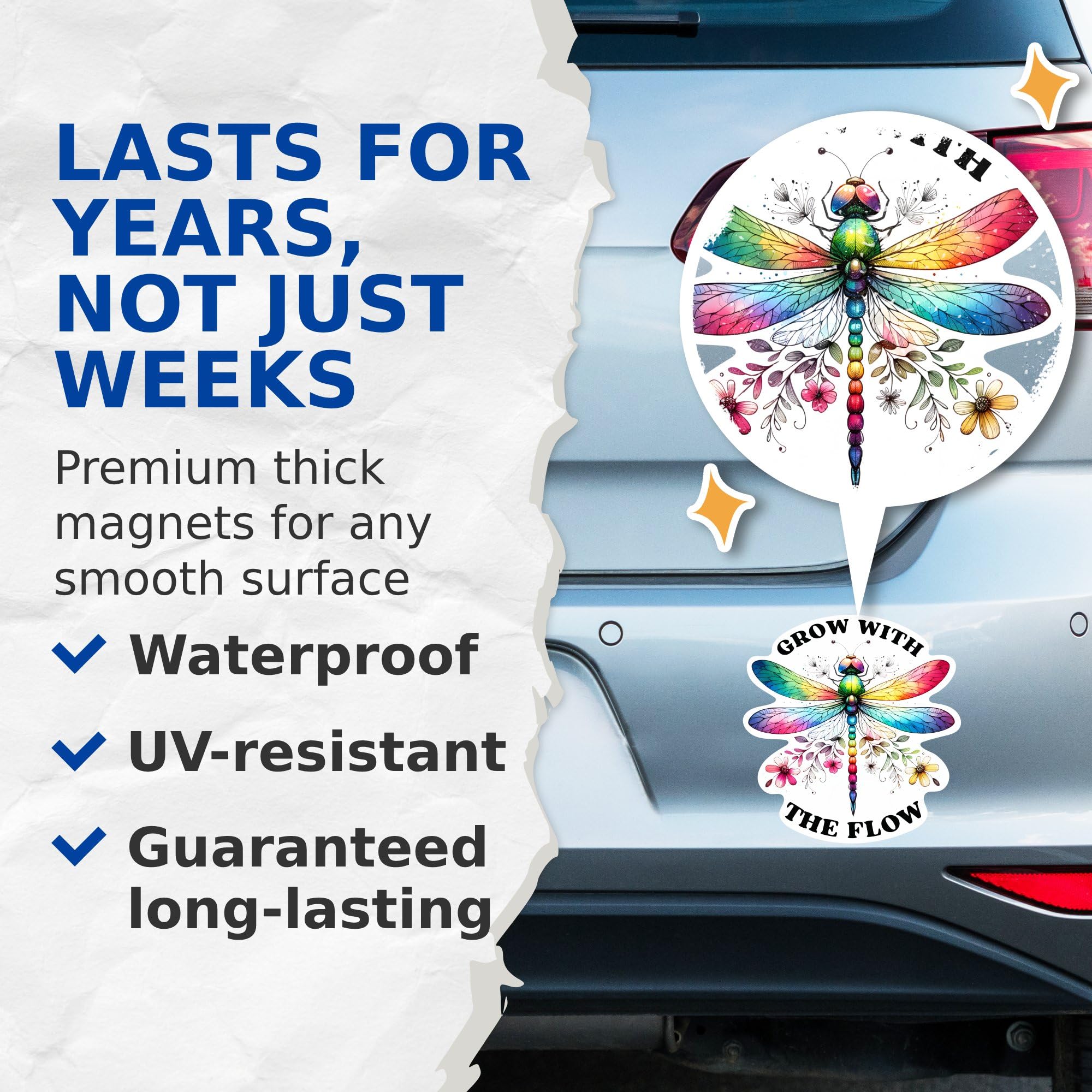 (2 Pack) Grow with The Flow Magnets - Rainbow DragonFly Spiritual Inspiring Magnet - 5" On Longest Side - Premium Magnet - for Cars, Refrigerators, Toolboxes, Lockers - Made in USA - MAG0539