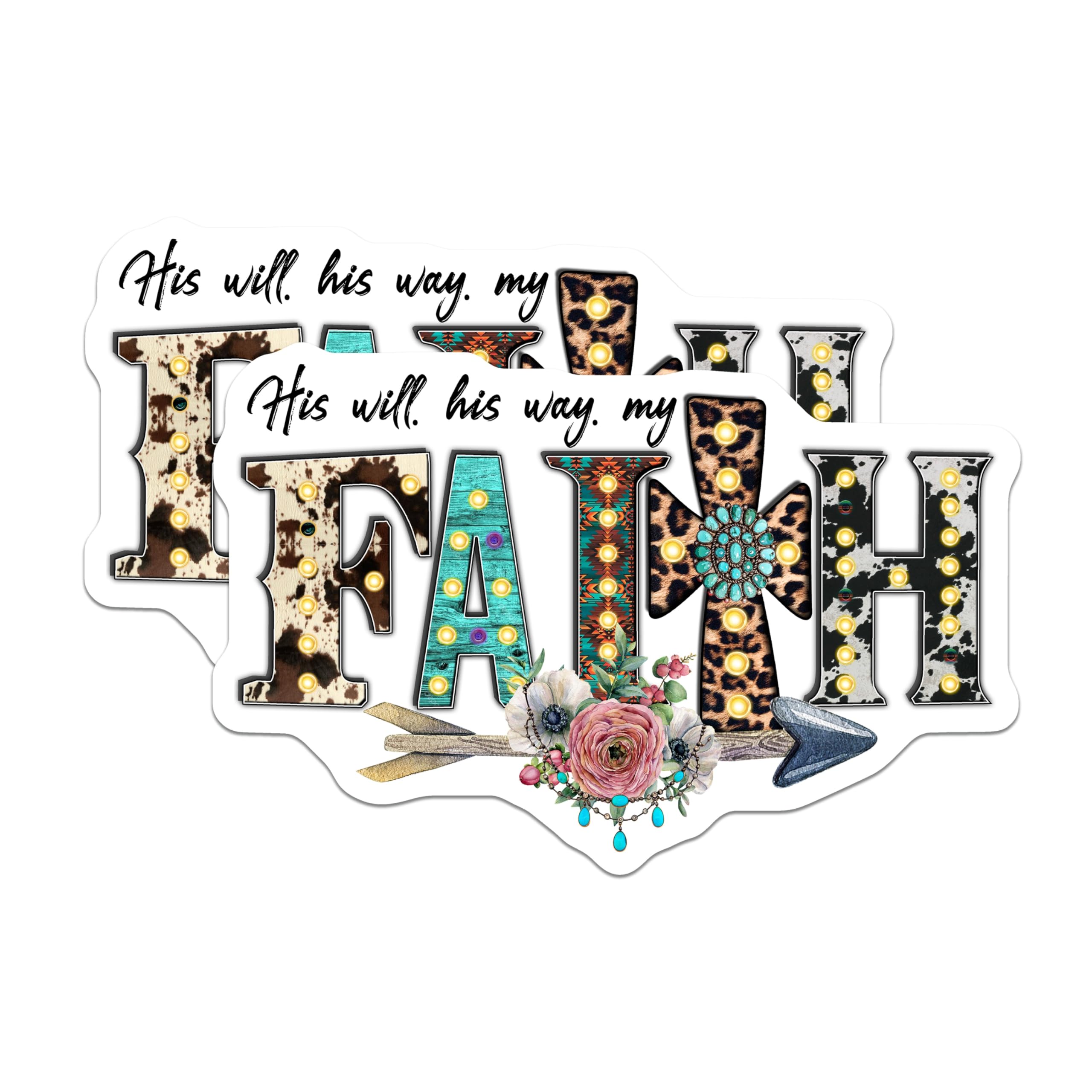 (2 Pack) Western Faith Magnets - Cowhide Leopard Print Turquoise Cross Decor - Christian Farmhouse Accents for Refrigerator - 5 Inches On Longest Side - Thick Durable Magnet - Made in USA - MAG23590