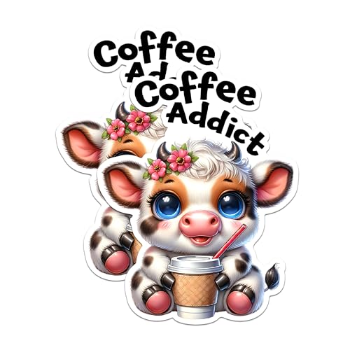 (2 Pack) Coffee Addict Magnets - Cute Cow Magnets - Fun Kitchen Decor Magnets for Coffee Lovers- 5" On Longest Side - for Fridges, Toolboxes, Cars - Made in USA - MAG2930
