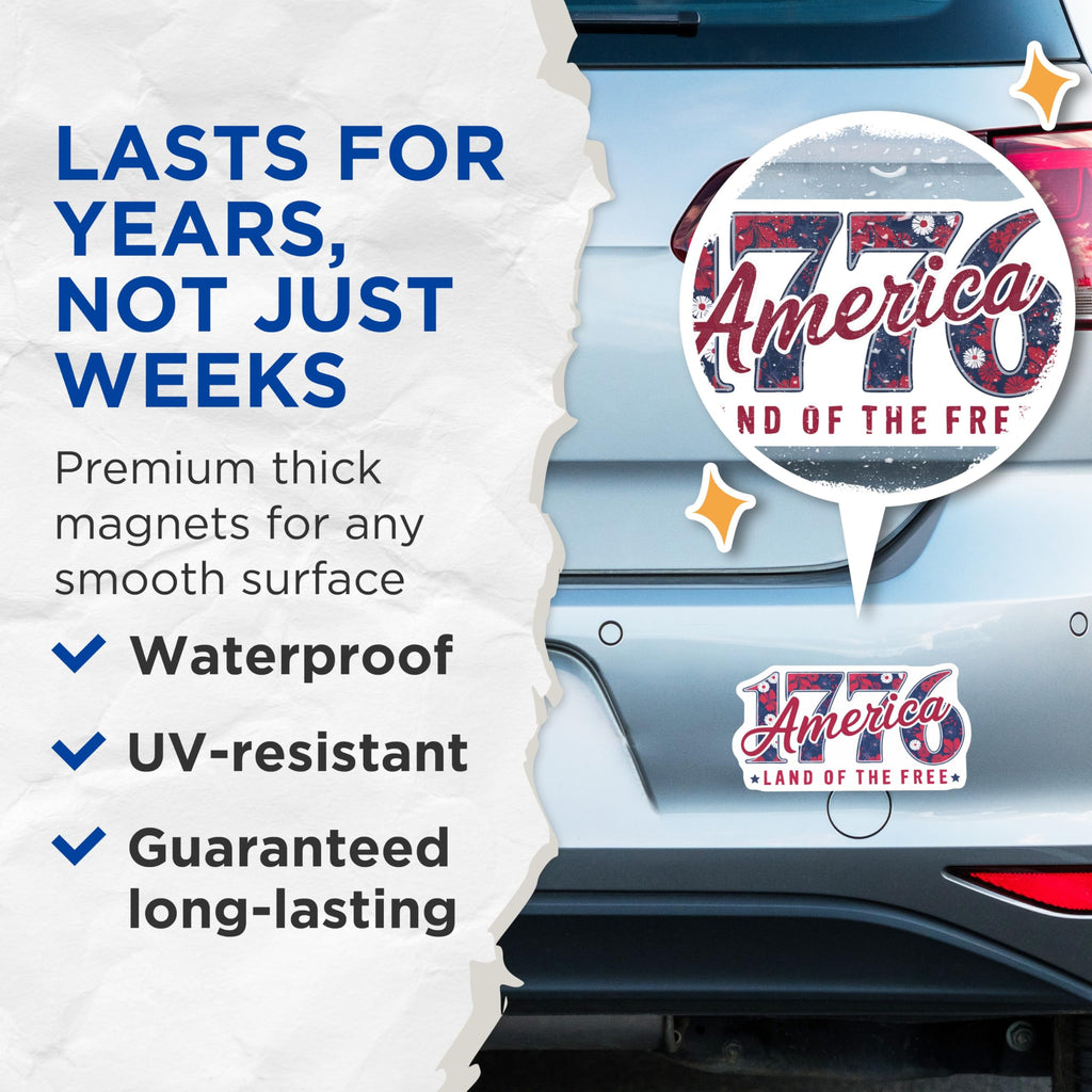 (2 Pack) 1776 America Magnets - Patriotic USA Decor - Independence Day Celebration - Land of the Free Display - 5 Inches On Longest Side - Thick Durable Magnet - Made in USA - MAG21558