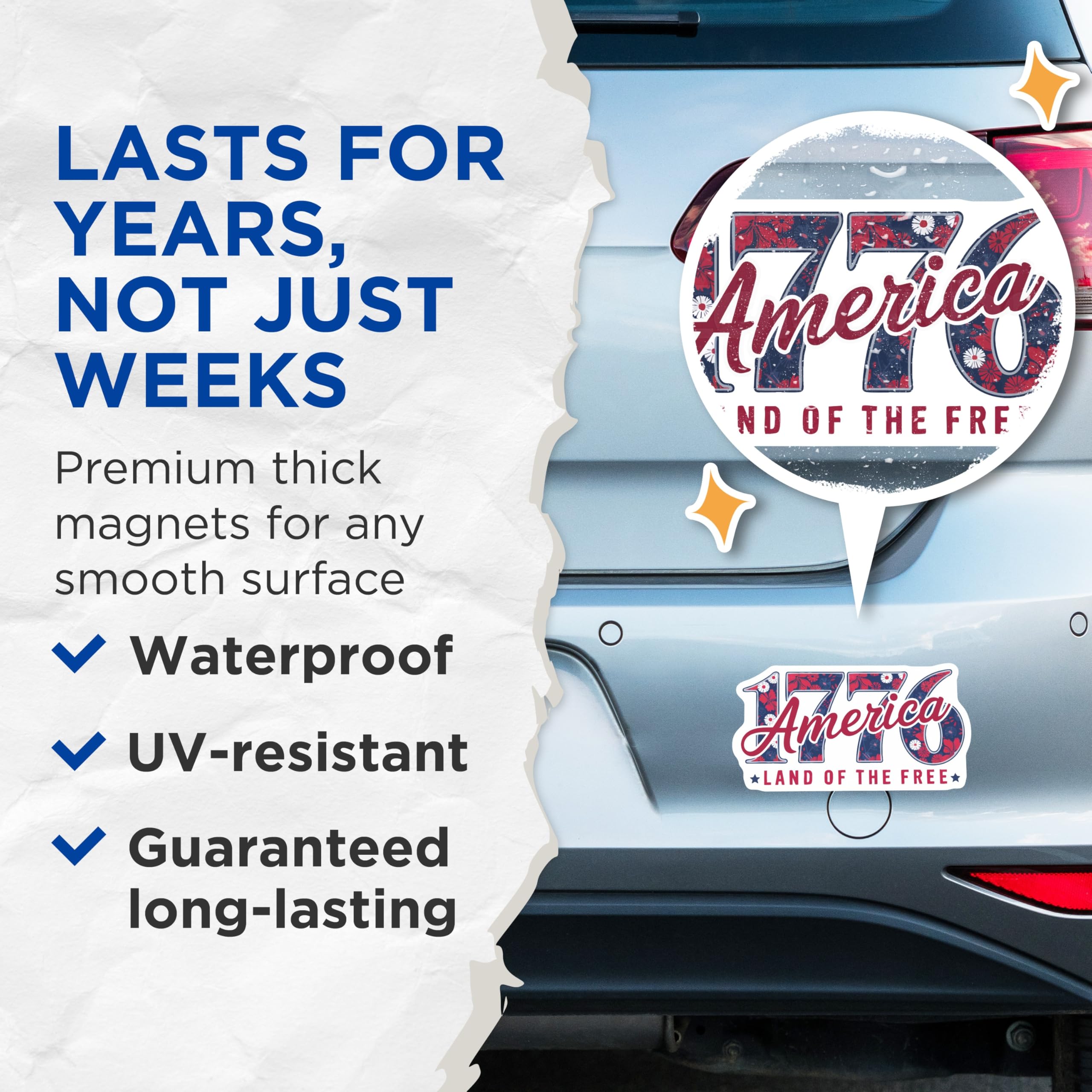 (2 Pack) 1776 America Magnets - Patriotic USA Decor - Independence Day Celebration - Land of the Free Display - 5 Inches On Longest Side - Thick Durable Magnet - Made in USA - MAG21558