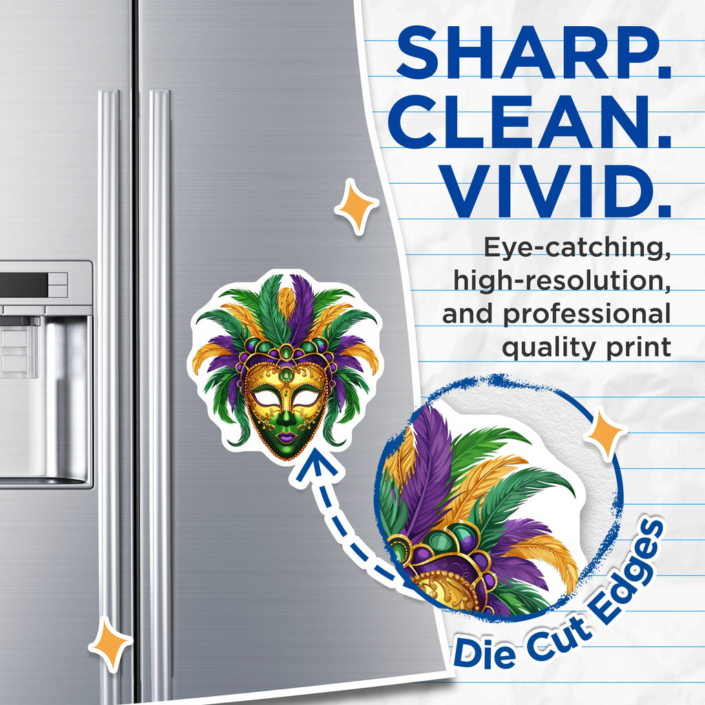 (2 Pack) Mardi Gras Mask Magnets - New Orleans Decor - Fat Tuesday Celebration Art - 5 Inches On Longest Side - Thick Durable Magnet - Made in USA - MAG39010