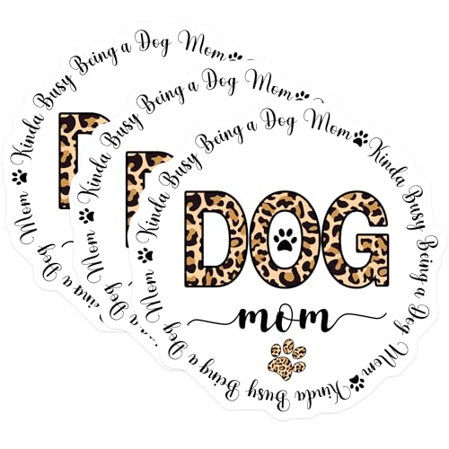 (3 Pack) Dog Mom Decals - Leopard Print Decals - Busy Dog Mom - 3 Inches On Longest Side - Easy Peel & Apply - Made in USA - 3MCS4804