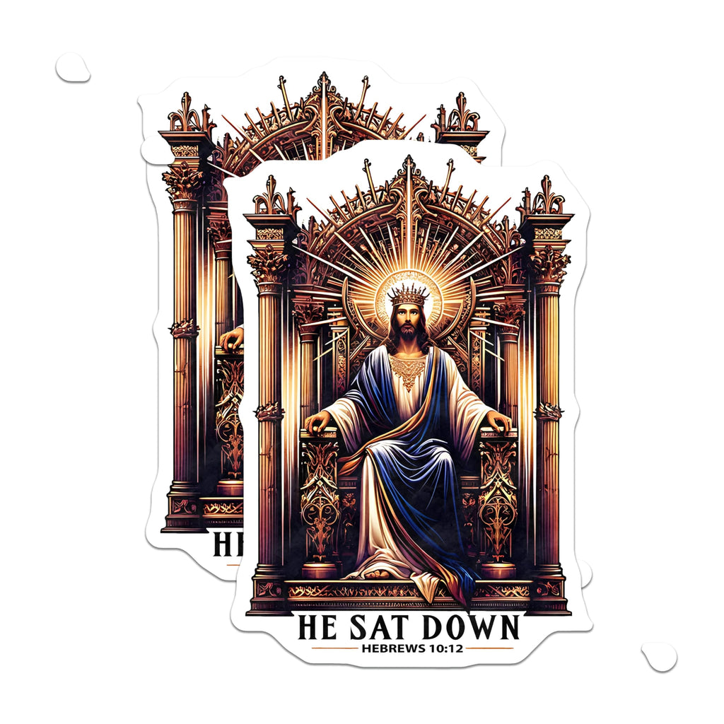 (2 Pack) Jesus on Throne Magnets - He Sat Down Hebrews 10:12 - Christian Faith Decor - 5 Inches On Longest Side - Thick Durable Magnet - Made in USA - MAG30338