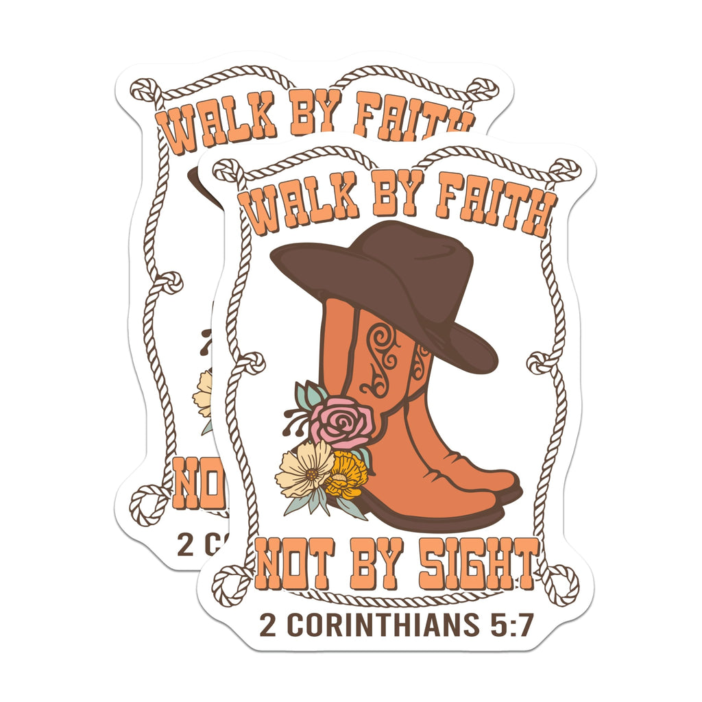 (2 Pack) Walk by Faith Magnets - Cowboy Boots Hat - Religious Decor - 5" On Longest Side - Premium Magnet - for Cars, Refrigerators, Toolboxes, Lockers - Made in USA - MAG17186