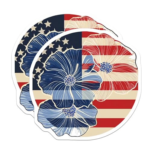 (2 Pack) Patriotic Flower Stickers - American Flag Flower Decal - 5" On Longest Side - Sticks to Smooth Flat Surfaces - Made in USA - BMCS8978 - BMCS8978